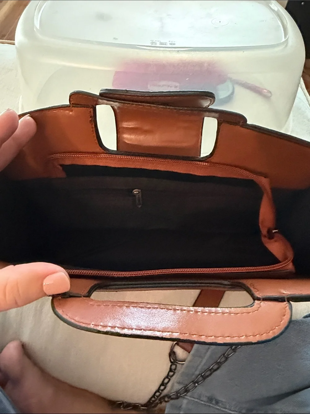 Structured Tan Leather Satchel with Top Handle